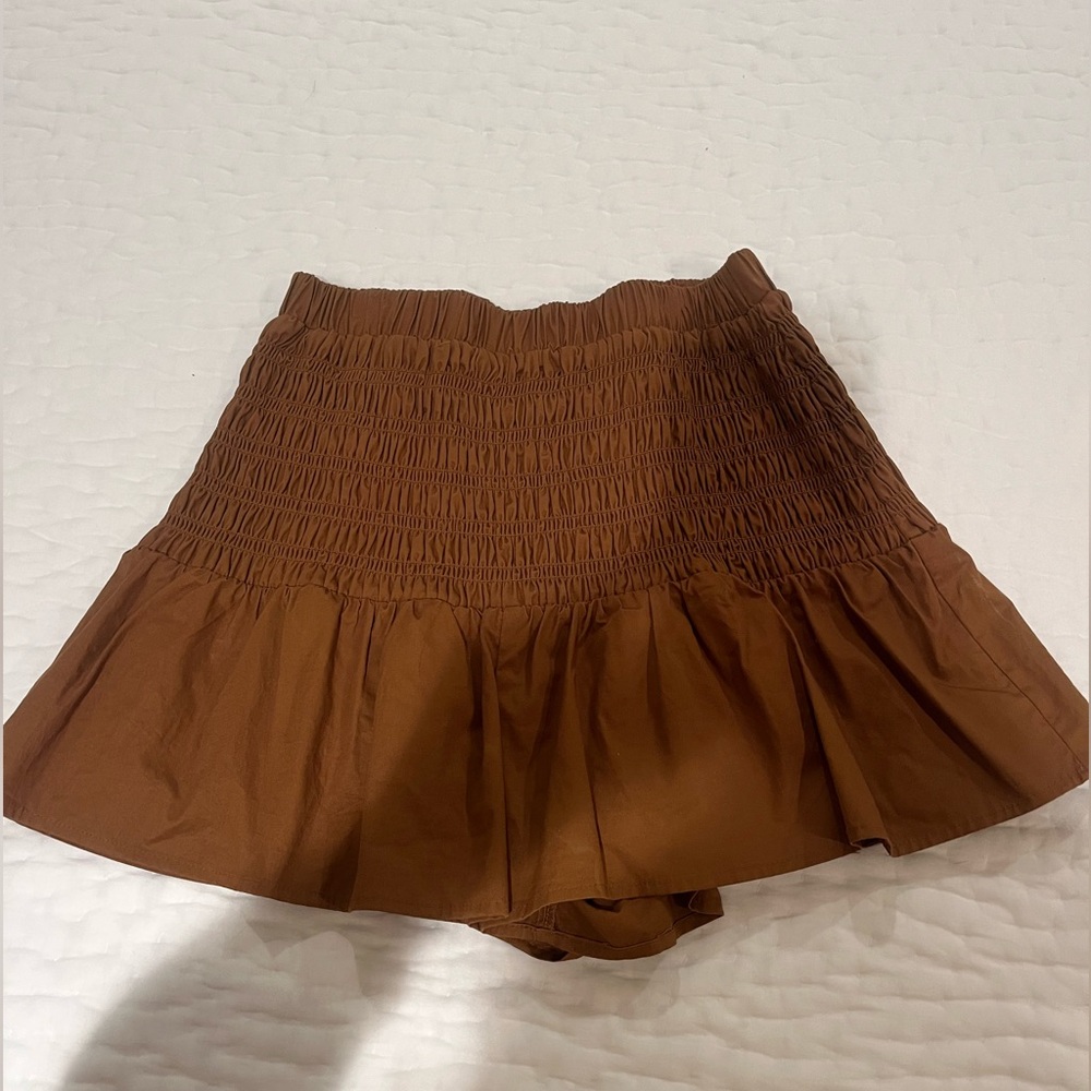 Endless Rose Brown Smocked Ruffle Skort